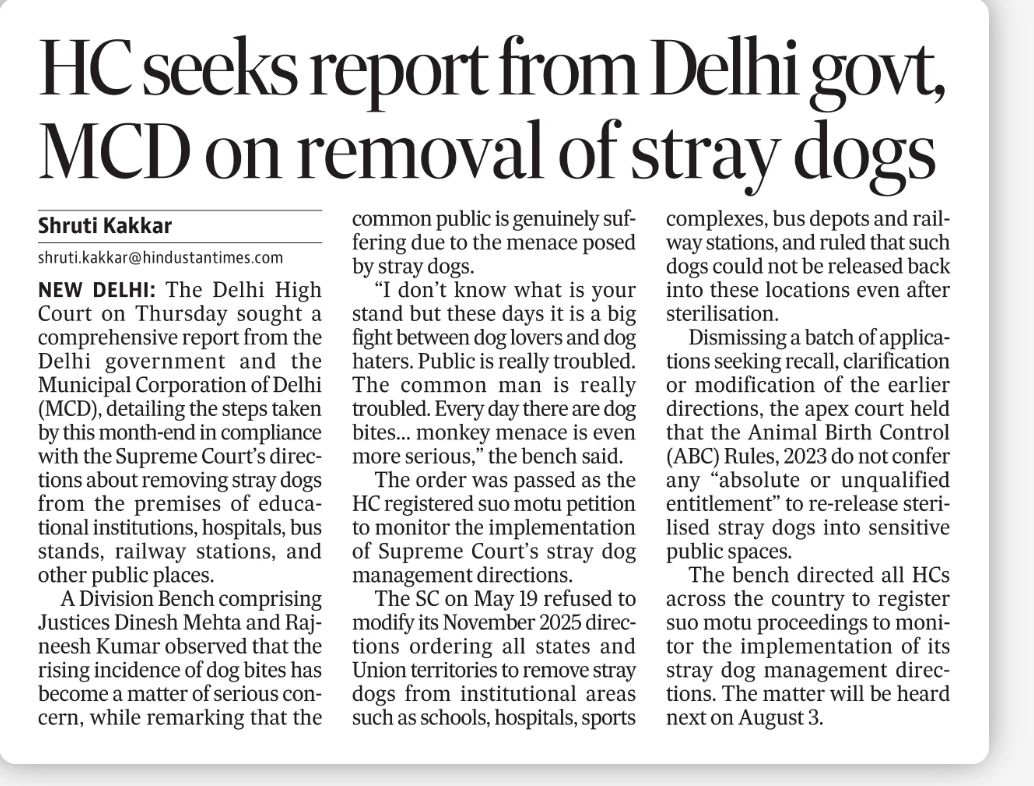HC seeks report from Delhi govt, MCD on removal of stray dogs