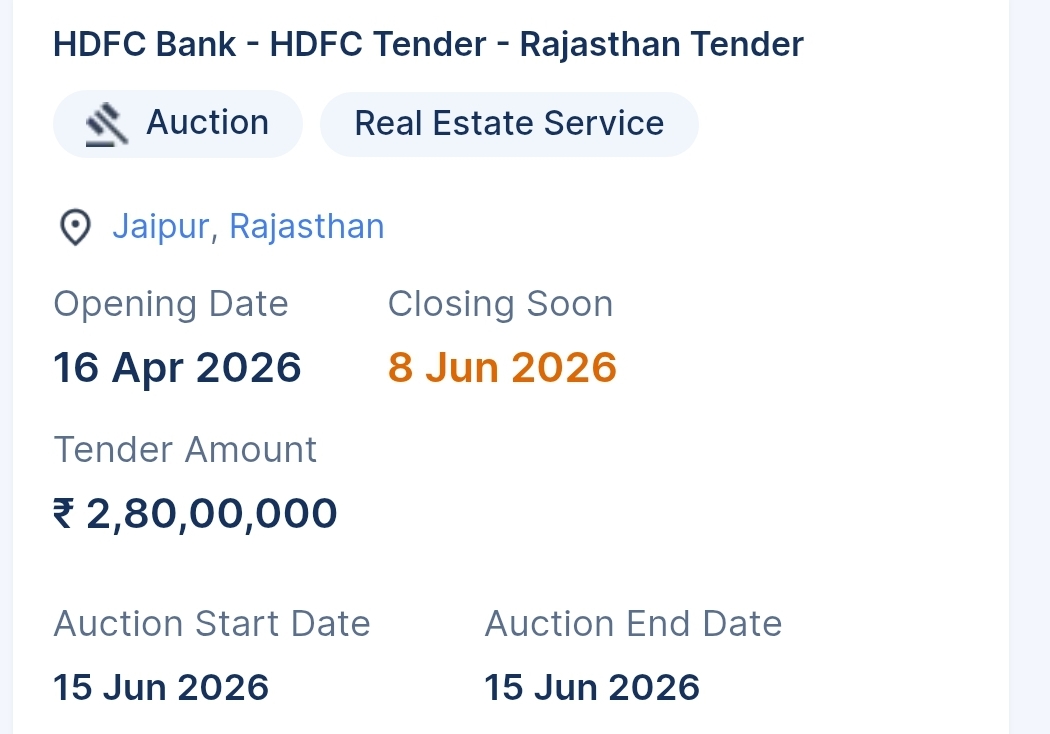 HDFC Bank - HDFC Tender - Rajasthan Tender