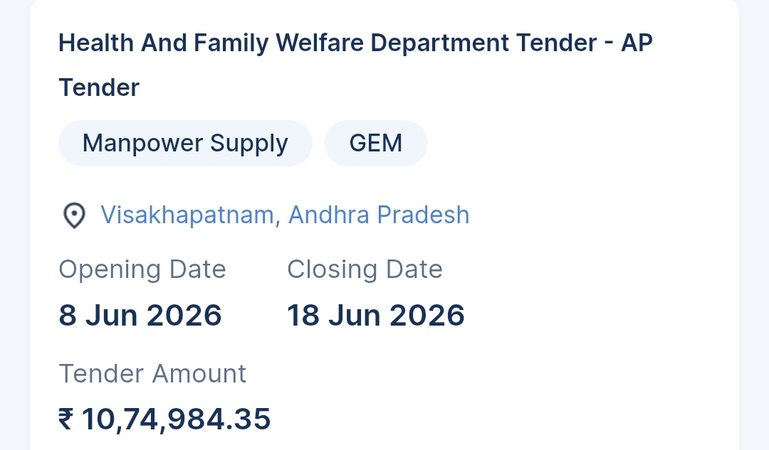 Health And Family Welfare Department Tender - AP Tender