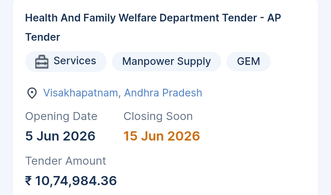 Health And Family Welfare Department Tender - AP Tender