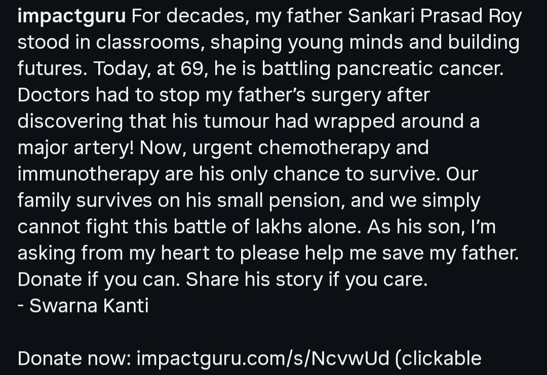 Help Save Sankari Prasad Roy’s Life