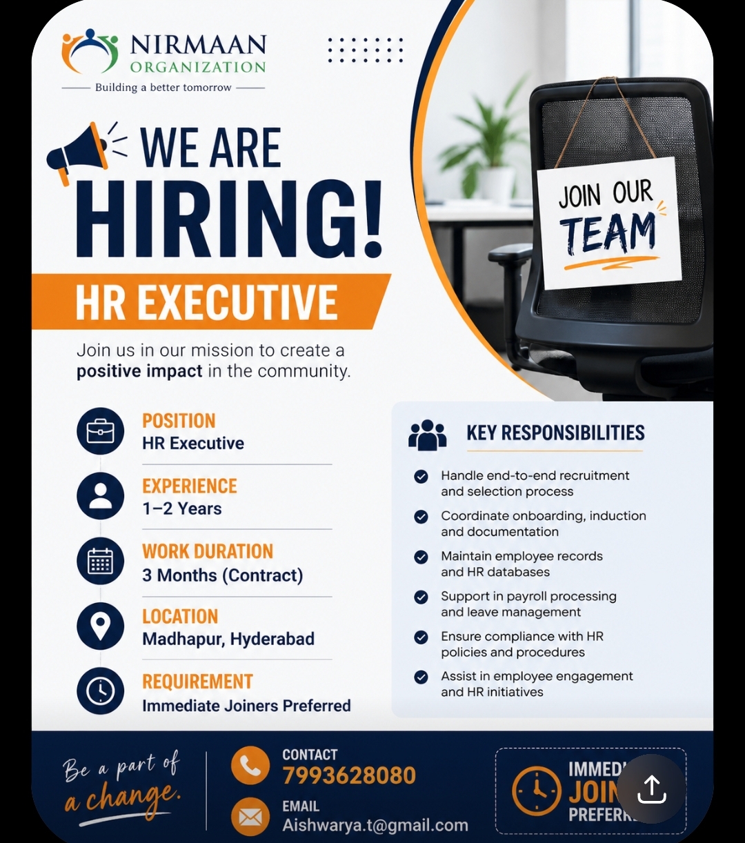 🚨 Hiring Alert – HR Executive (Contract Role)