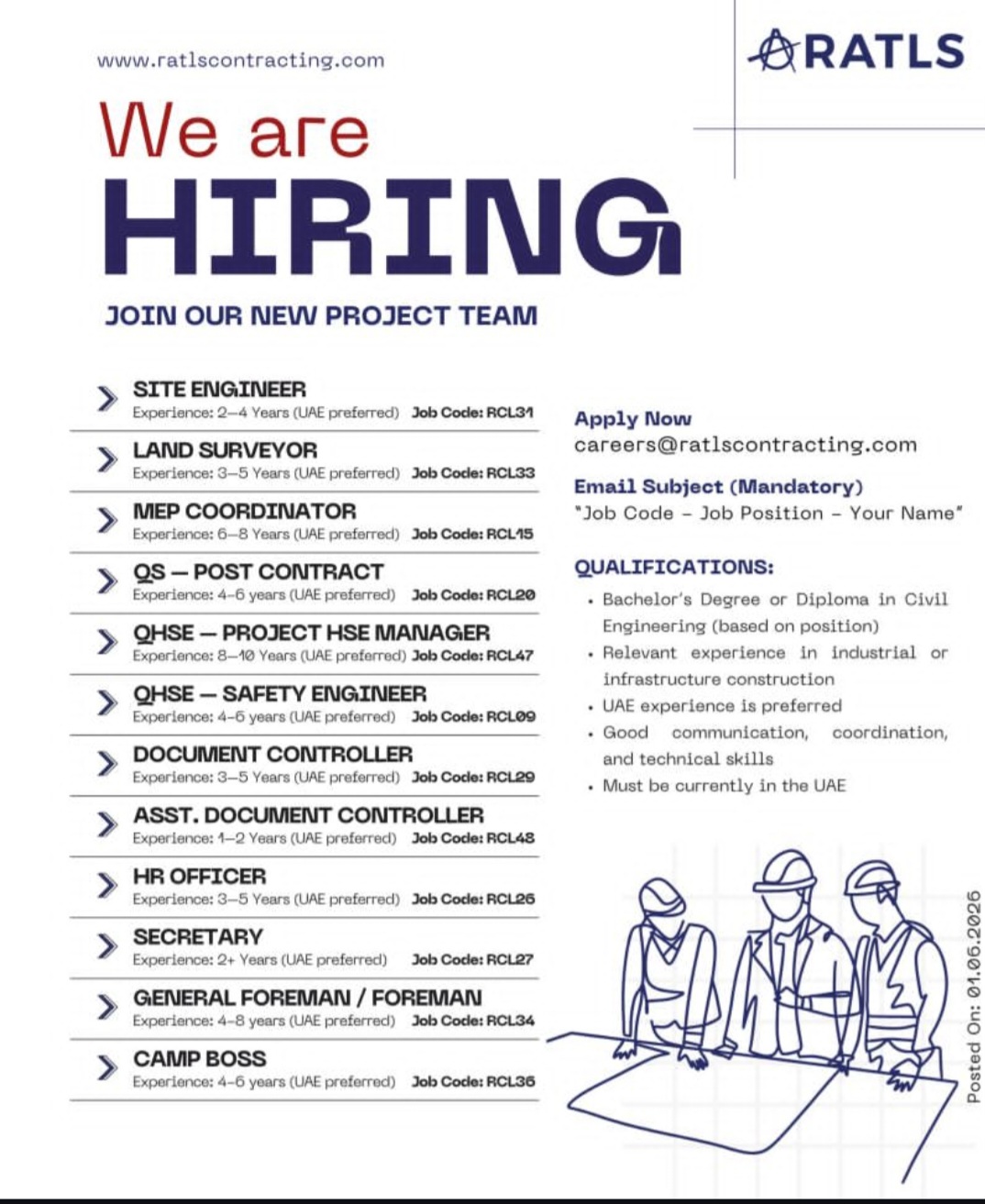 HIRING ALERT – UAE CONSTRUCTION PROJECT
