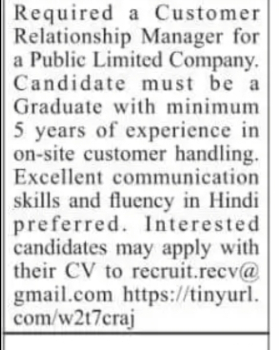Hiring Customer Relationship Manager