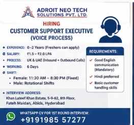 📢 Hiring: Customer Support Executive (Voice Process)