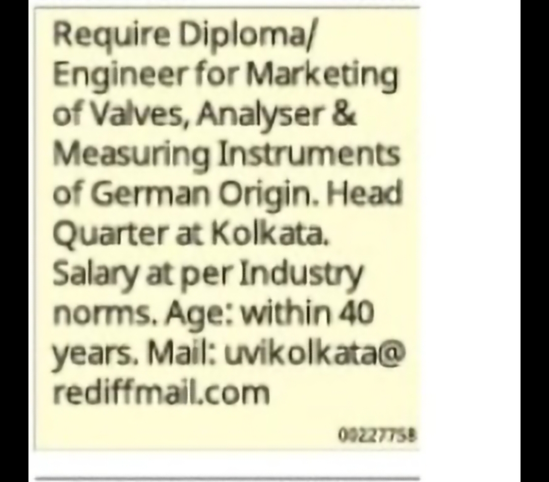 Hiring – Diploma/Engineering Professional for Marketing