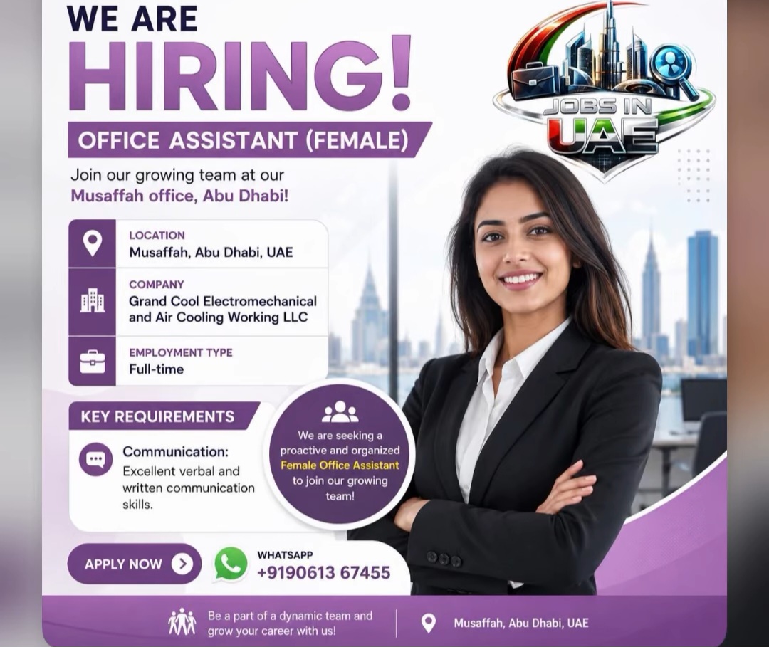 Hiring: Female Office Assistant – Abu Dhabi, UAE