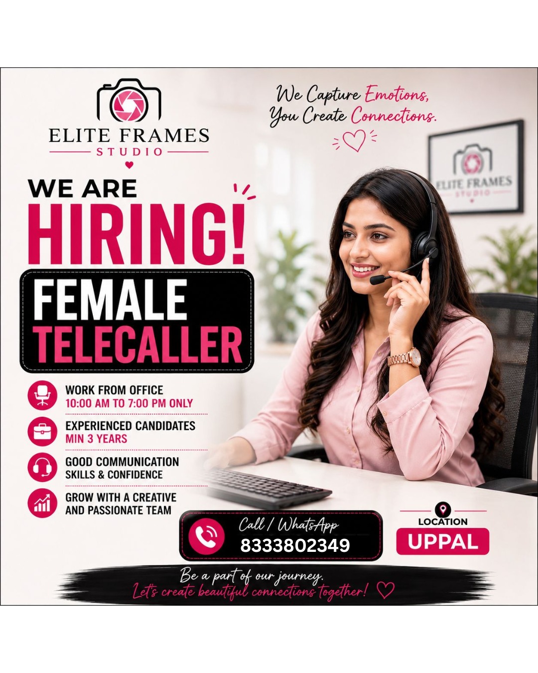 📢 Hiring Female Telecaller – Elite Frames Studio