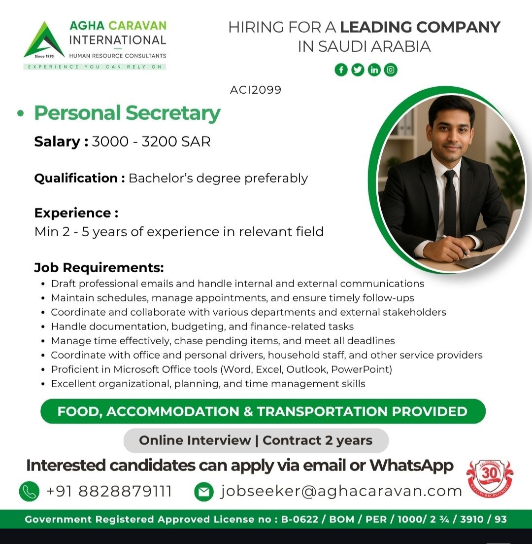 HIRING FOR A LEADING COMPANY IN SAUDI ARABIA