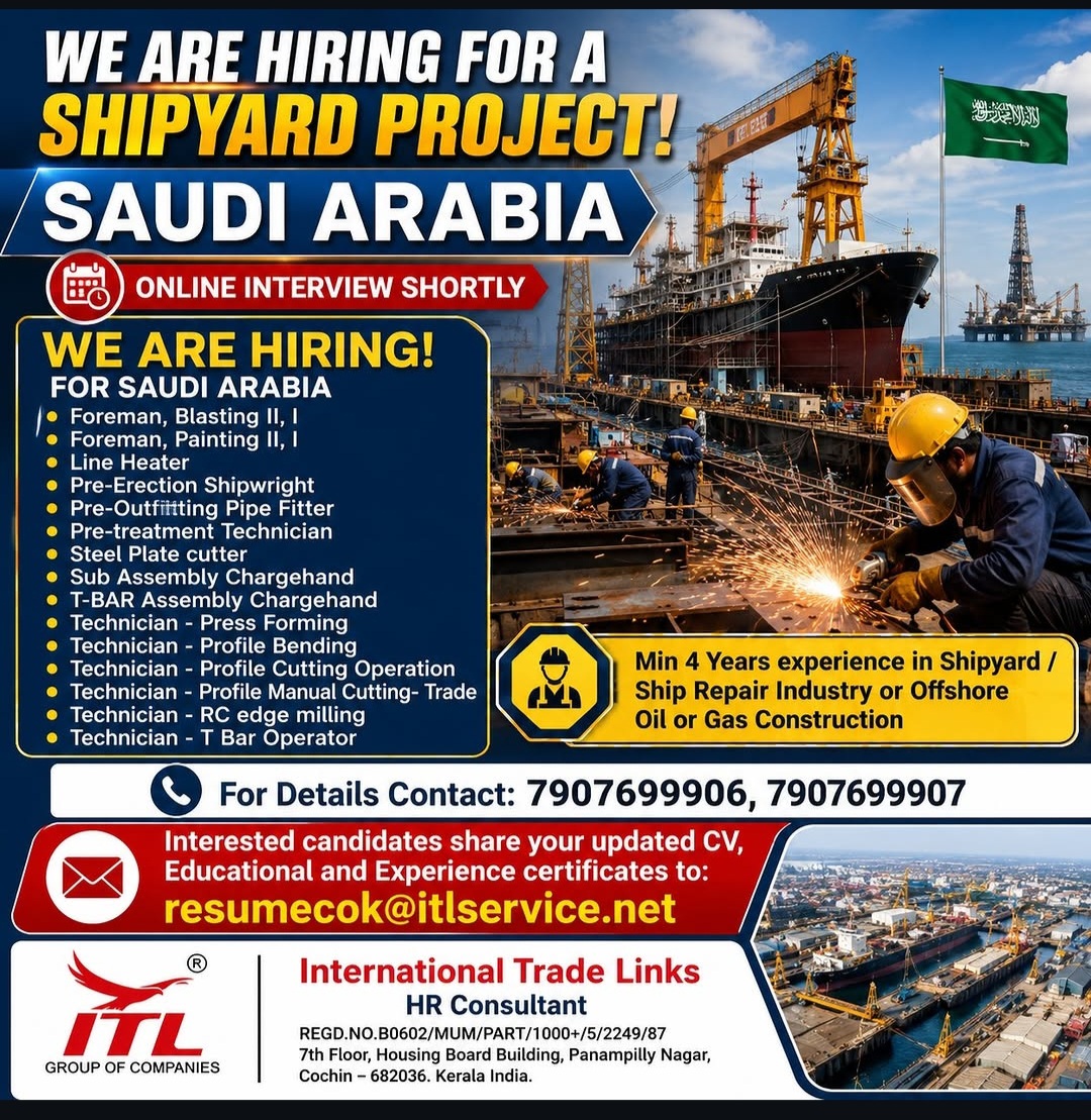 HIRING FOR A SHIPYARD PROJECT SAUDI ARABIA