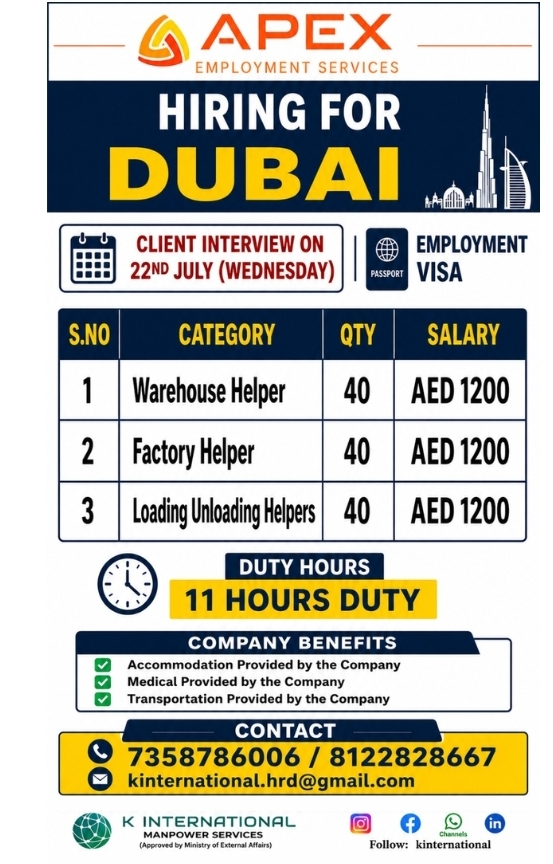 Hiring for Dubai