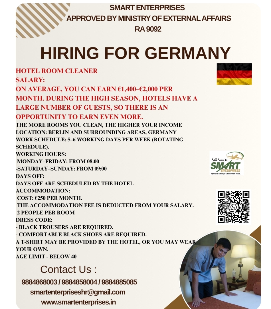 HIRING FOR Germany Hotel Room Cleaner