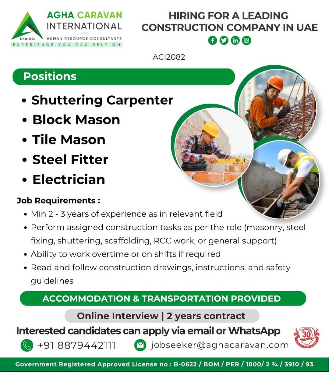 HIRING FOR LEADING CONSTRUCTION COMPANY – UAE
