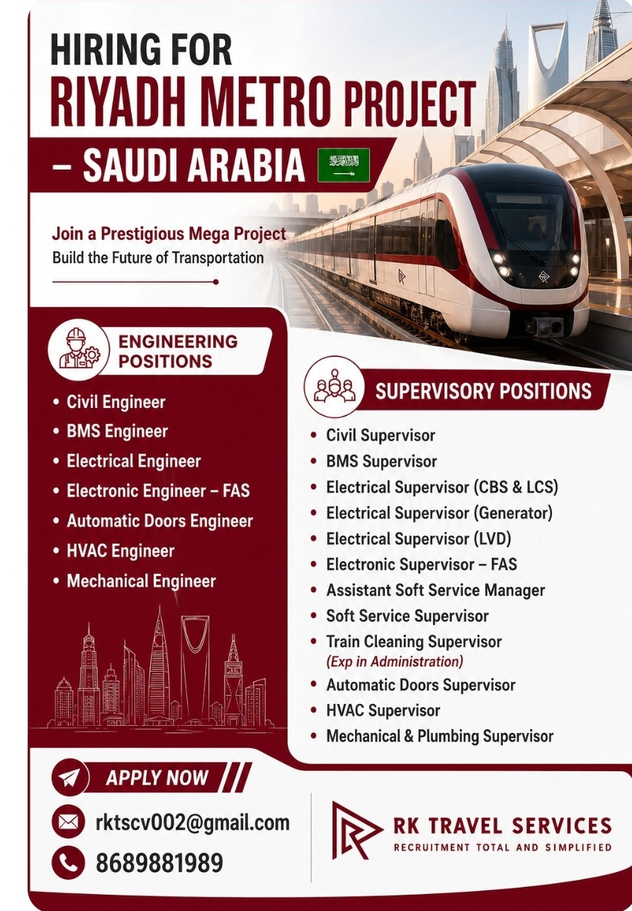 Hiring for Riyadh Metro Project in Saudi Arabia.
