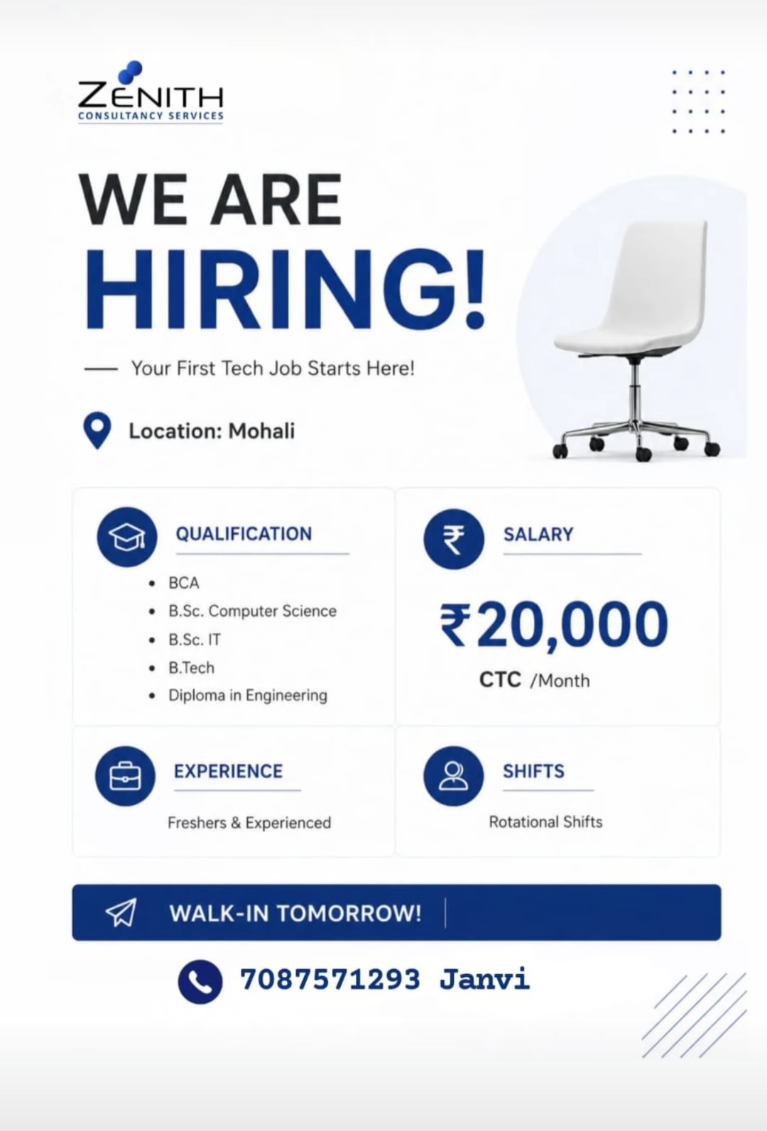 Hiring Freshers & Experienced for IT Jobs in Mohali | Walk-in Tomorrow | ₹20,000 CTC Zenith Consultancy Services