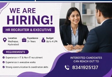 📢 Hiring – HR Recruiter & Executive | Hyderabad
