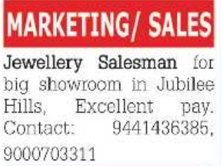 💎 Hiring: Jewellery Salesman – Jubilee Hills Showroom