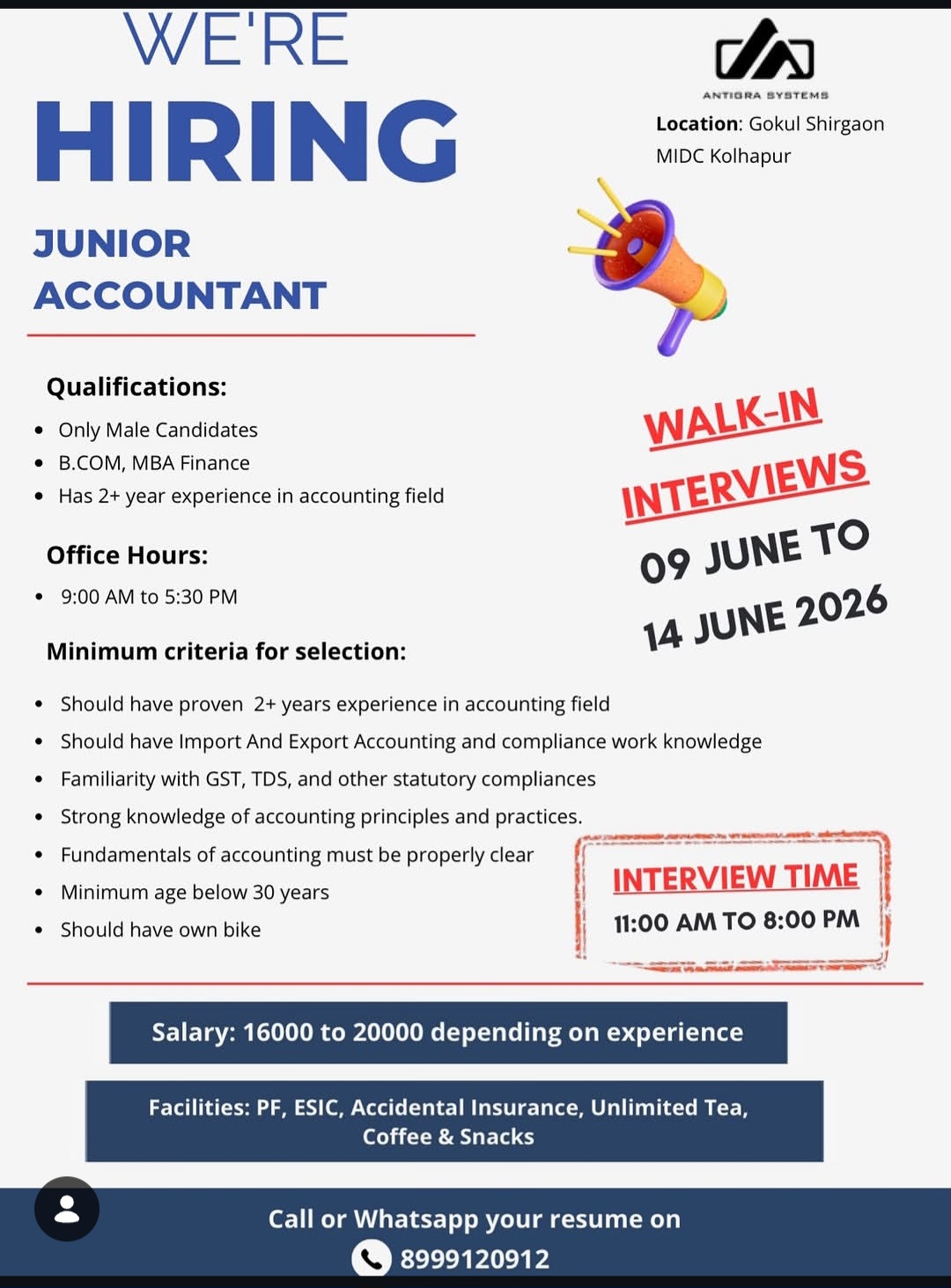 HIRING JUNIOR ACCOUNTANT