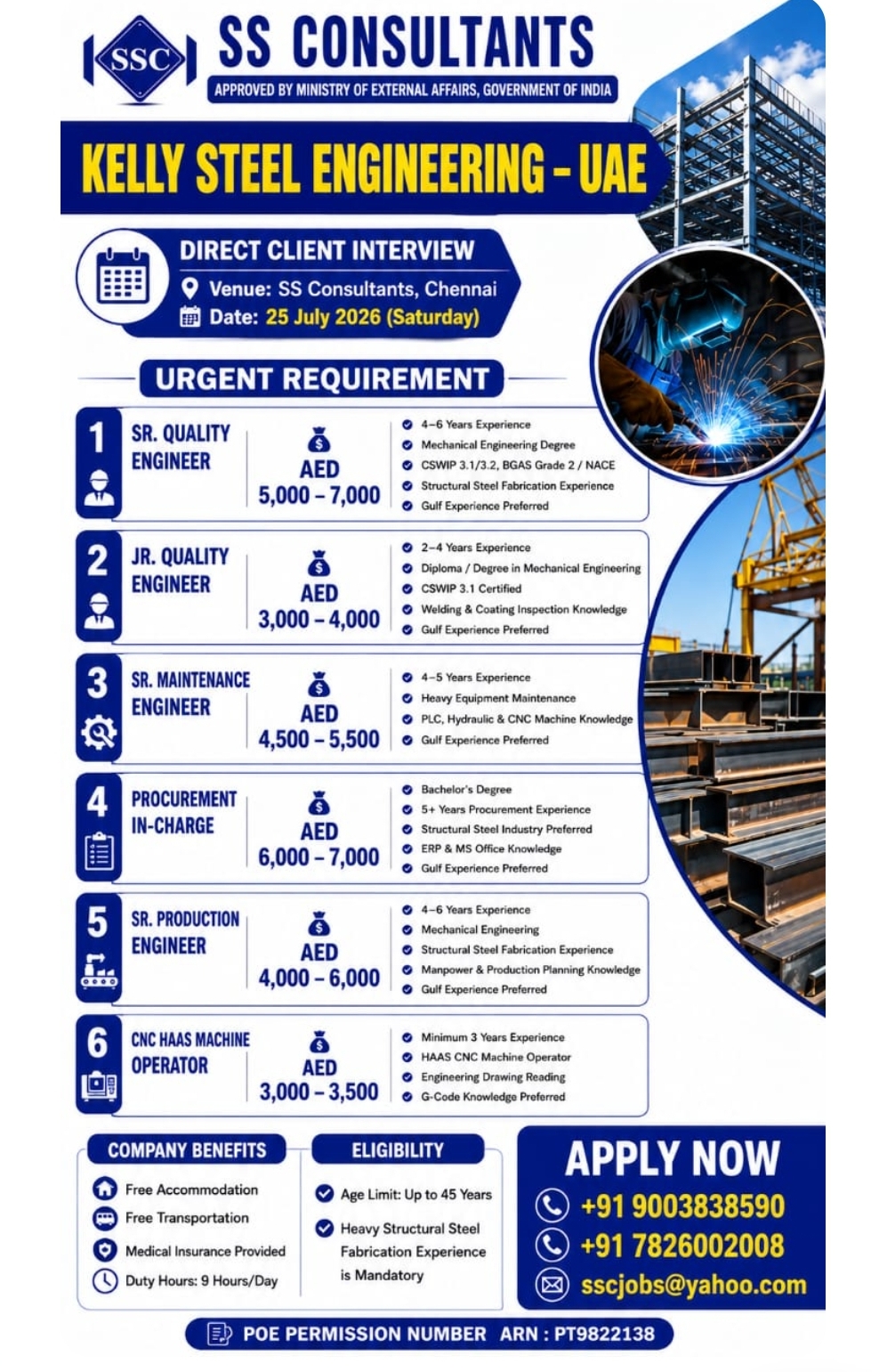 Hiring Kelly Steel Engineering - UAE