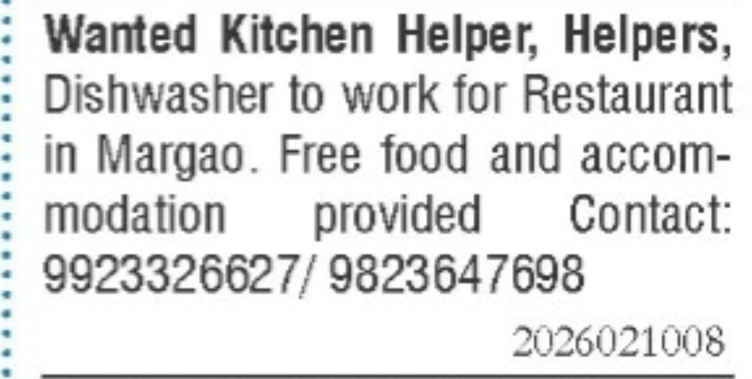 Hiring Kitchen Helper & Dishwasher