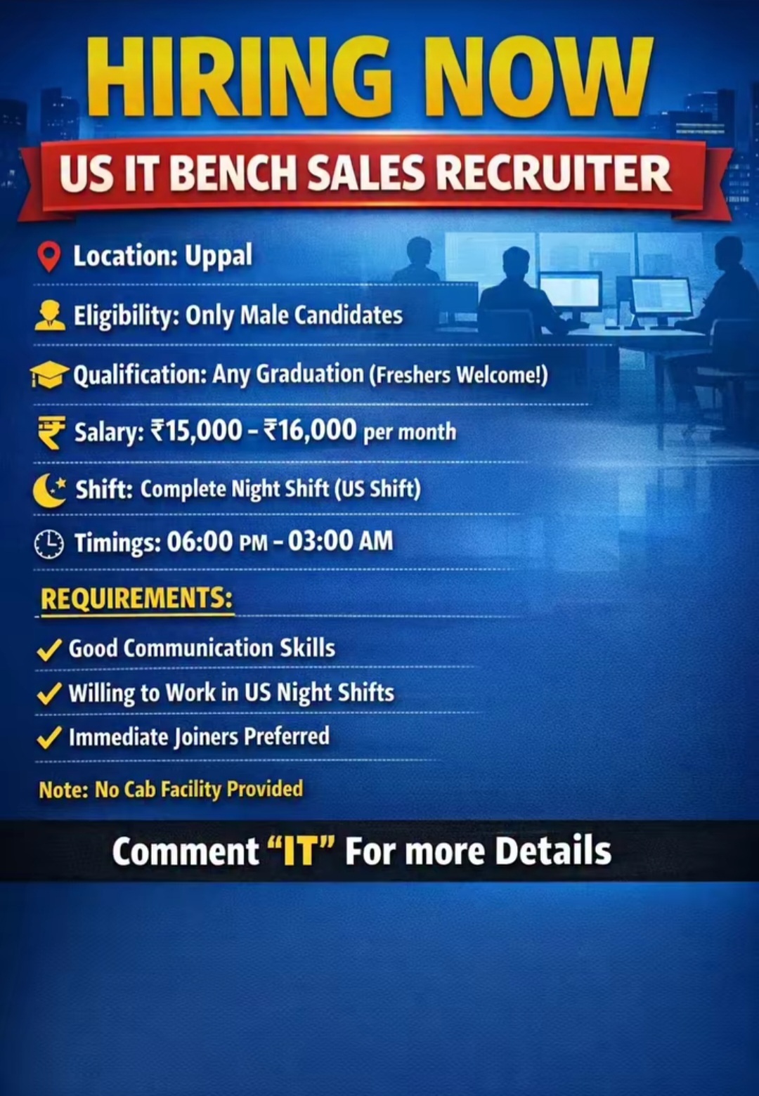 🚨 HIRING NOW – US IT BENCH SALES RECRUITER 🚨