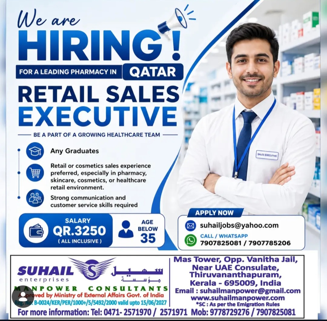 HIRING – Retail Sales Executive Leading Pharmacy – Qatar