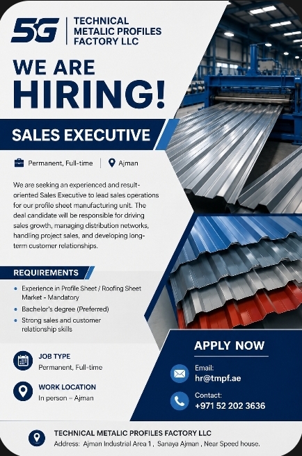 Hiring: Sales Executive – Ajman