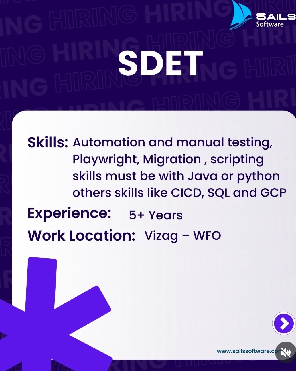 🧪 Hiring: SDET | Vizag (WFO)