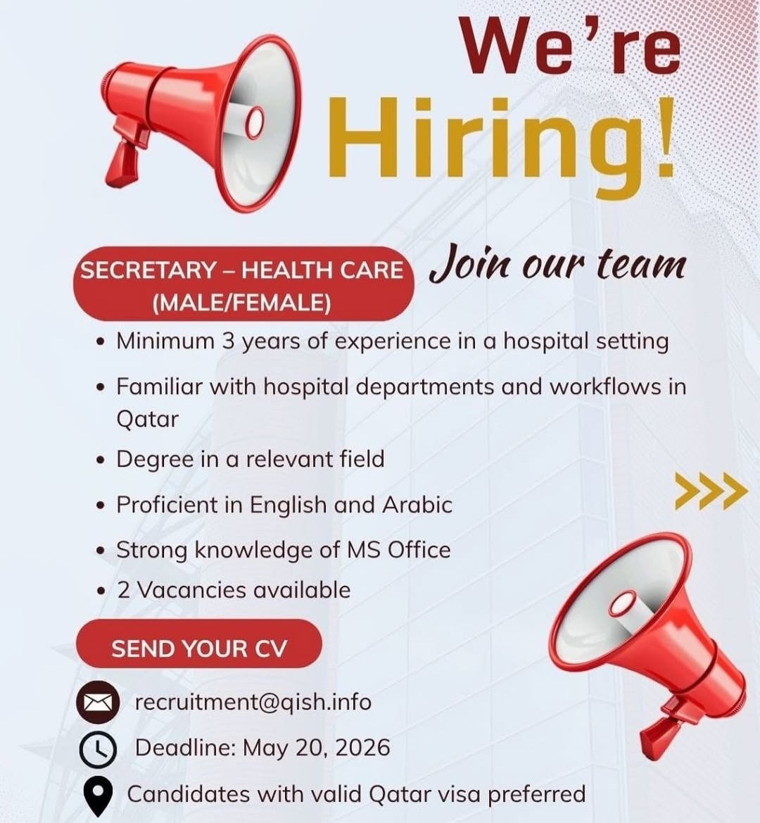 Hiring Secretary – Health Care | Qatar