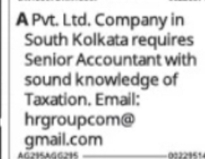 HIRING: Senior Accountant – Taxation | South Kolkata