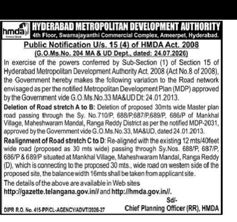 HMDA Public Notification – Road Network Variation in Mankhal