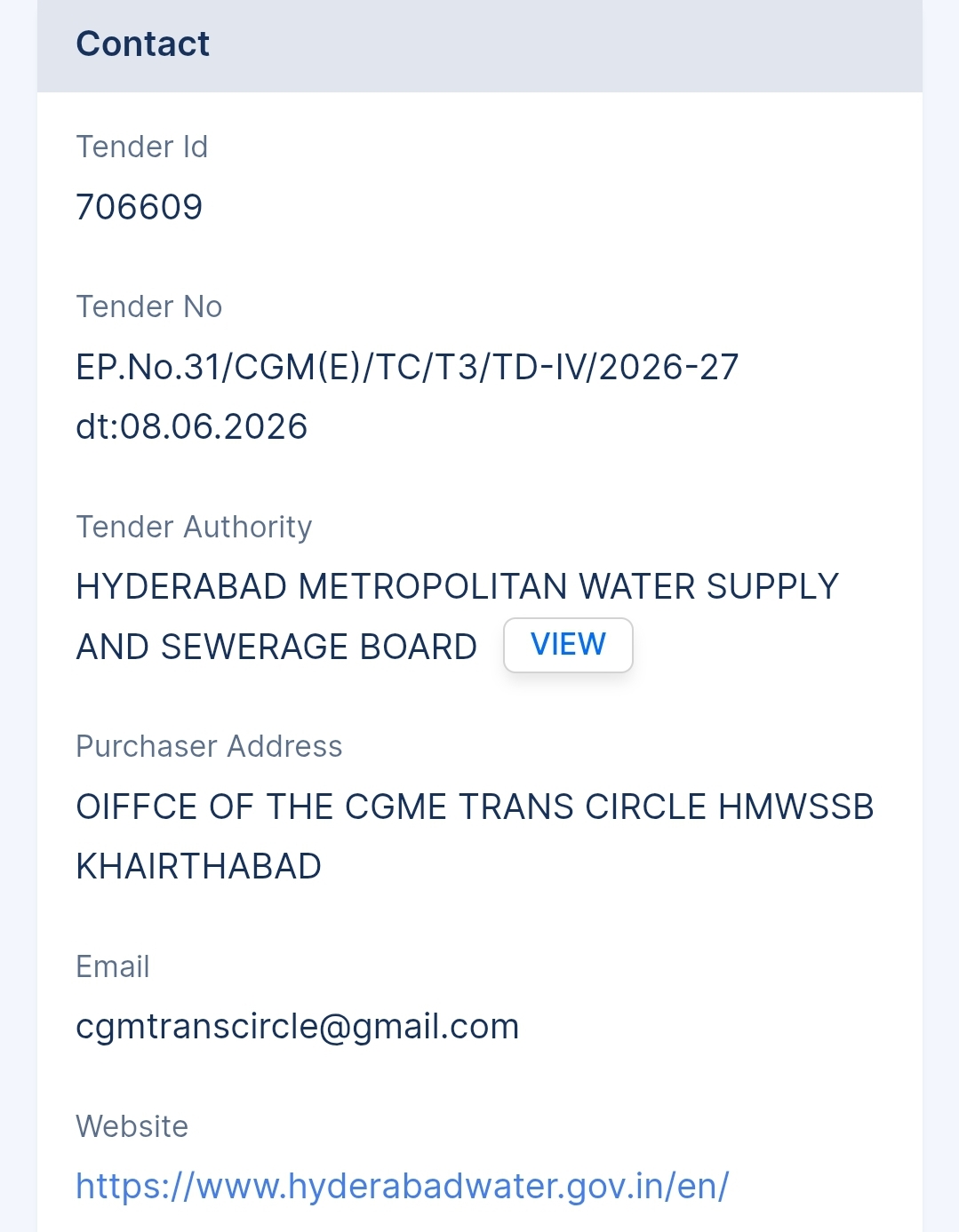 HMWSSB Tender - Telangana Tender