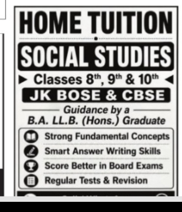 Home Tuition – Social Studies Classes (Srinagar)