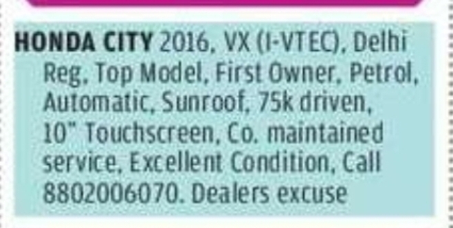 HONDA CITY 2016 VX (i-VTEC) – For Sale