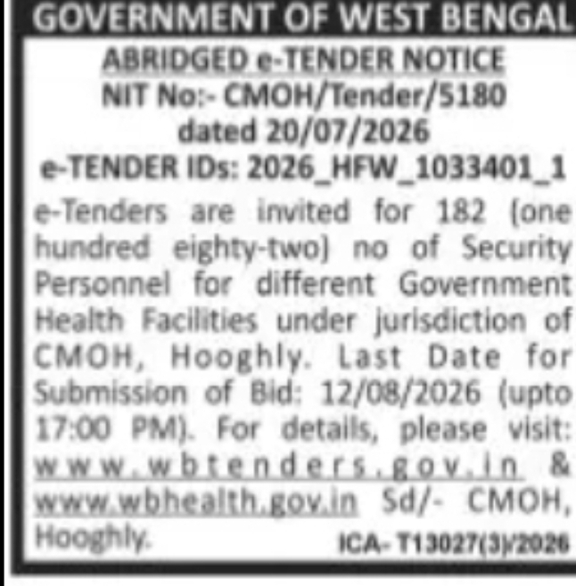 Hooghly CMOH e-Tender – Security Personnel Services