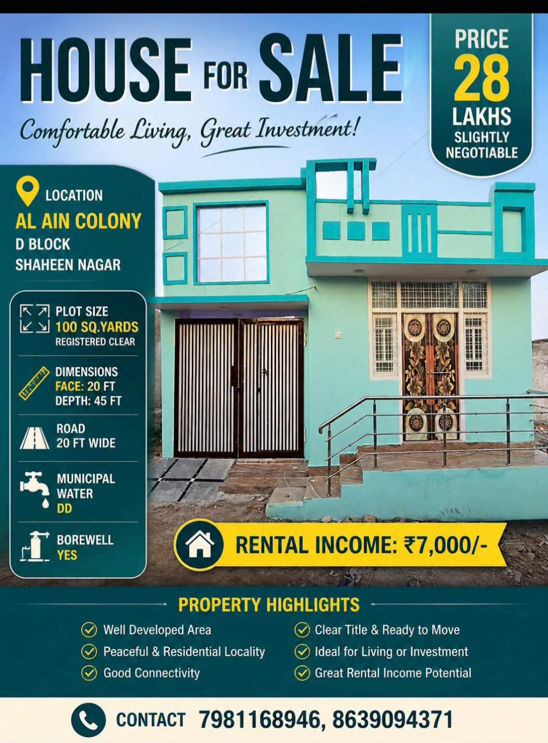House for Sale – Al Ain Colony, D Block, Shaheen Nagar