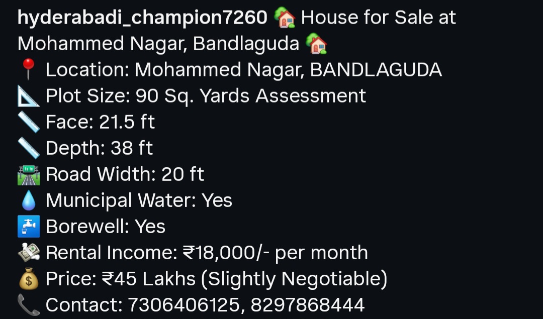 House for Sale at Mohammed Nagar, Bandlaguda