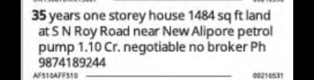 House for Sale at S.N. Roy Road, Near New Alipore Petrol Pump