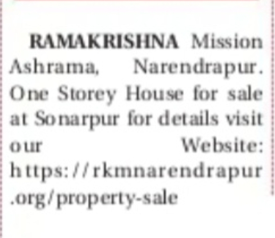 House for Sale at Sonarpur – Ramakrishna Mission Ashrama