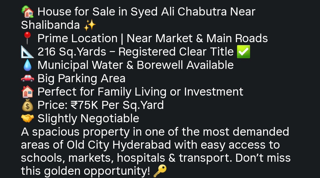 House for Sale in Syed Ali Chabutra, Near Shalibanda