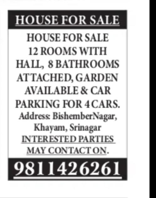 HOUSE FOR SALE – SRINAGAR