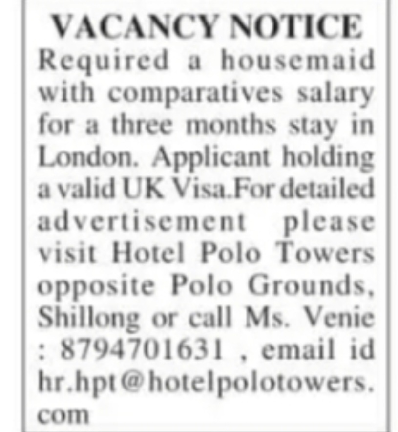 Housemaid Required for London (UK Visa Holders)