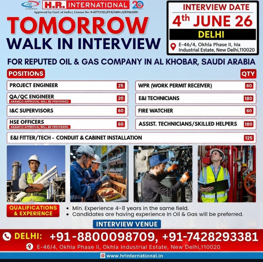 H.R. INTERNATIONAL – WALK-IN INTERVIEW NOTICE