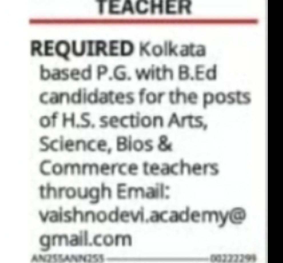 HS Teachers Required – Kolkata