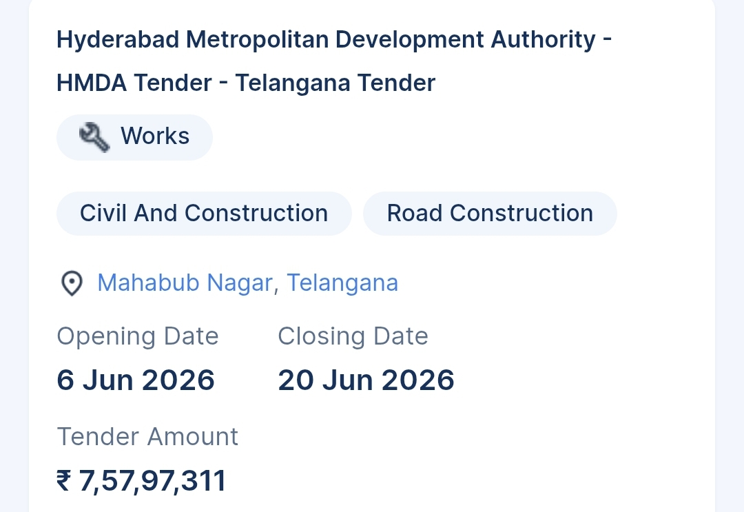 Hyderabad Metropolitan Development Authority - HMDA Tender - Telangana Tender