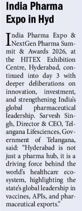 Hyderabad Strengthens Global Pharma Leadership at India Pharma Expo 2026