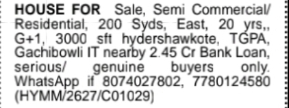 Hydershakote – Semi Commercial Residential House for Sale