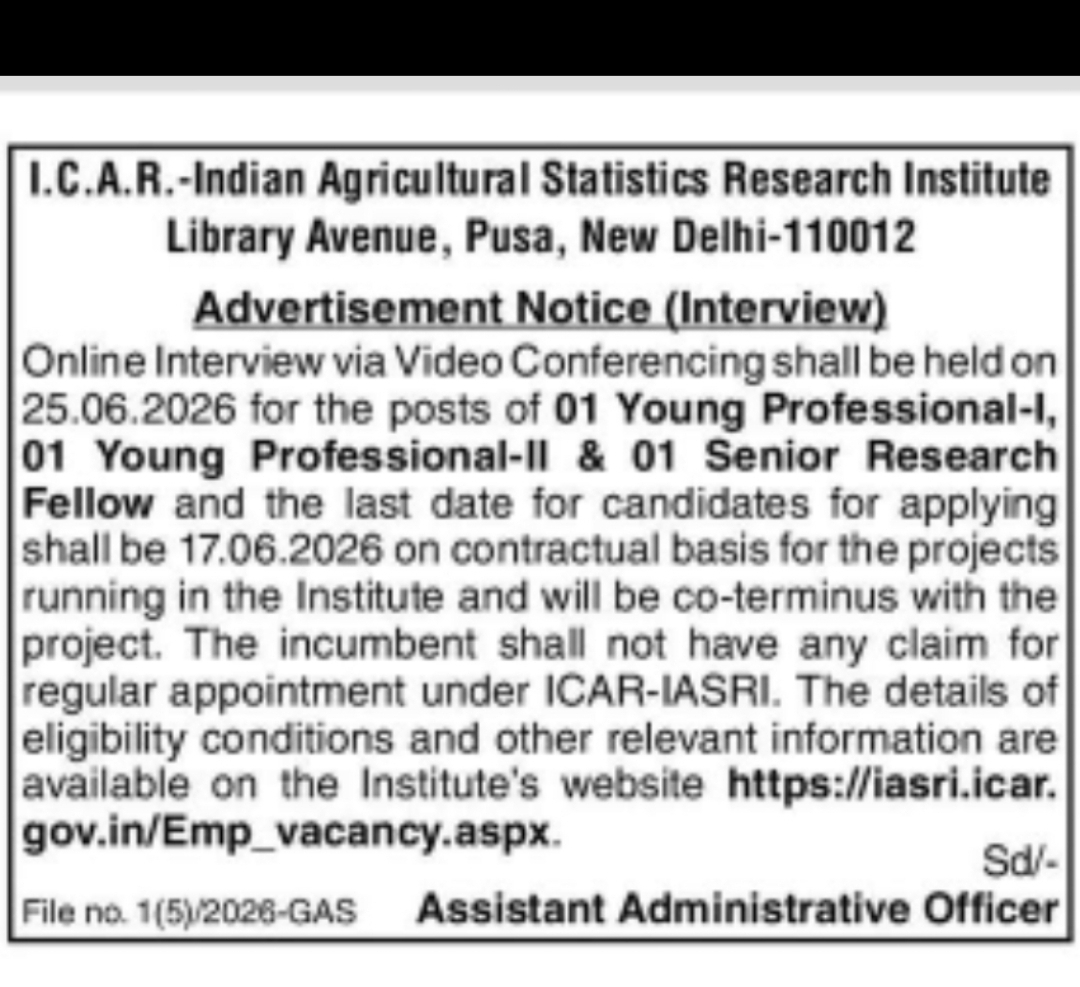 ICAR–Indian Agricultural Statistics Research Institute (IASRI), New Delhi – Recruitment Notification
