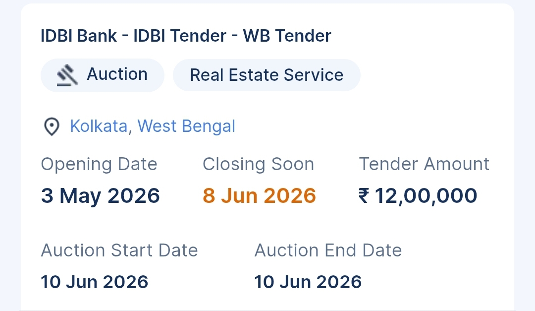 IDBI Bank - IDBI Tender - WB Tender