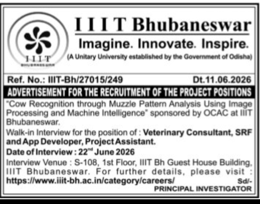 IIIT BHUBANESWAR – Project-Based Recruitment Notification 2026
